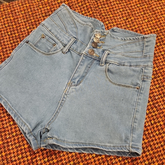 SHEIN Pants - SHEIN High Waist Denim Shorts Light Blue